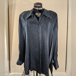 Bob Mackie silk Blouse 14w Navy Blue